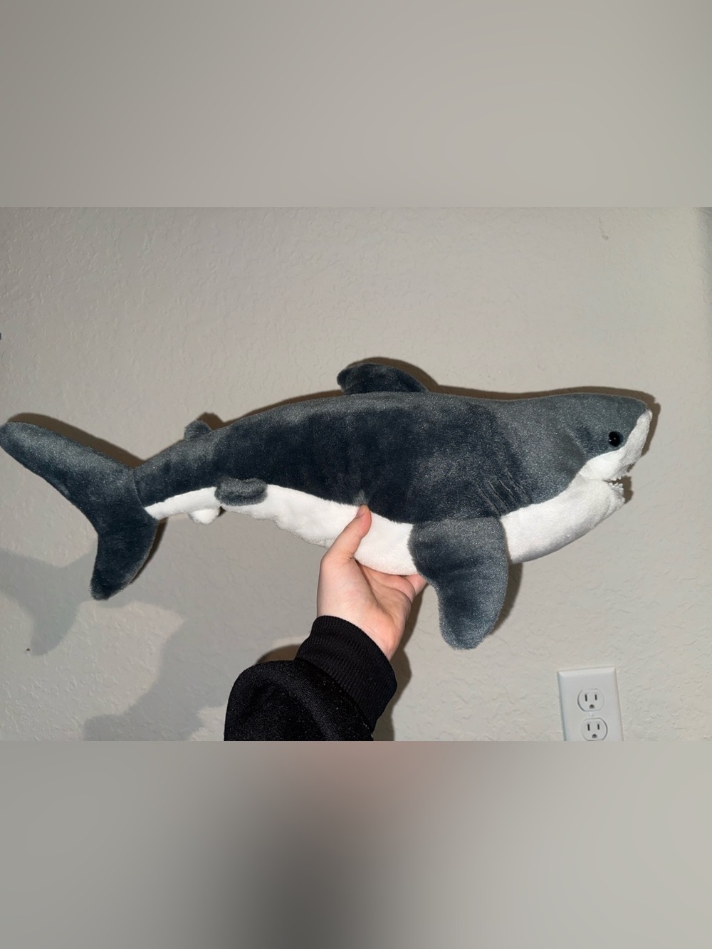 Gray and White Plush Shark Stuffed Animal - Soft Cuddly Toy